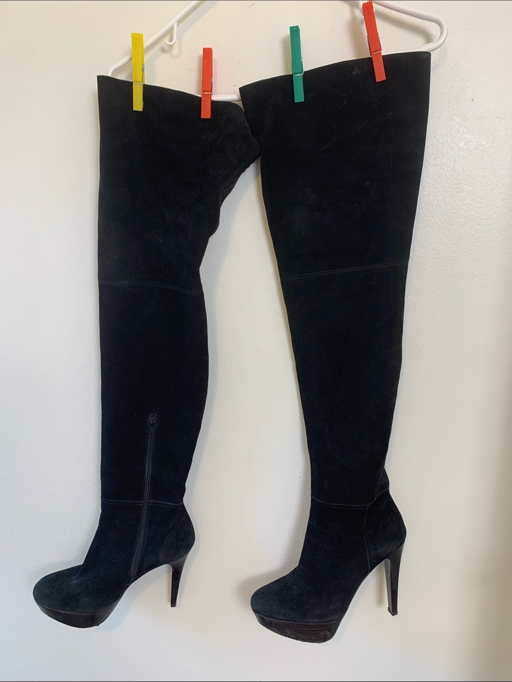 Stuart Weitzman Black Suede Over-the-Knee Stiletto Boots